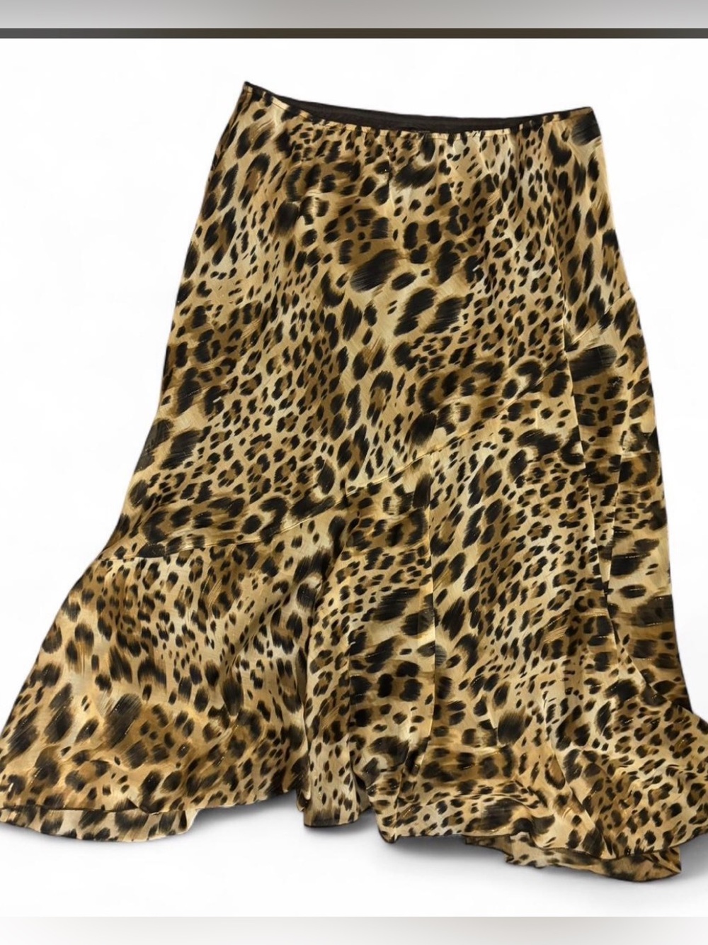 Metro Wear Leopard Print Satin Midi Skirt - Black and Tan